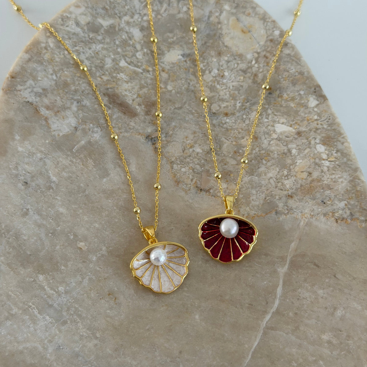 925 Gümüş| İncili Deniz Kabuğu Kolye