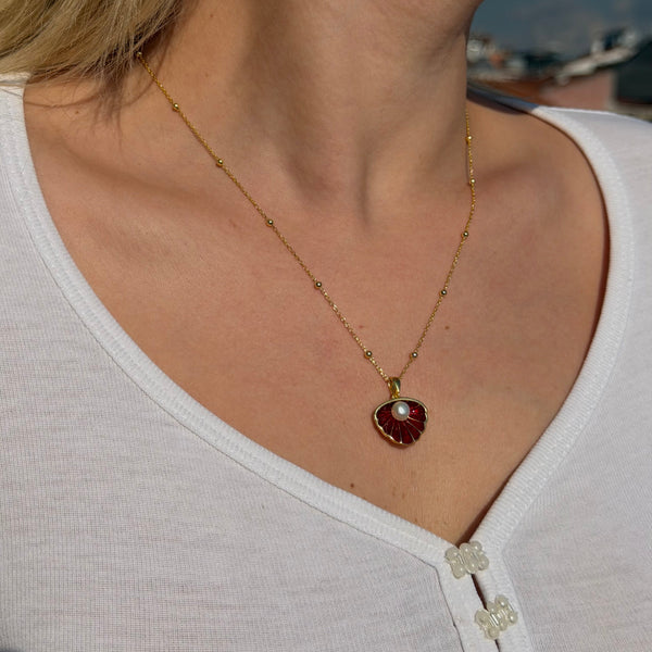 925 Gümüş| İncili Deniz Kabuğu Kolye