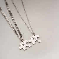 925 Gümüş| Harfli Puzzle Çift Kolye