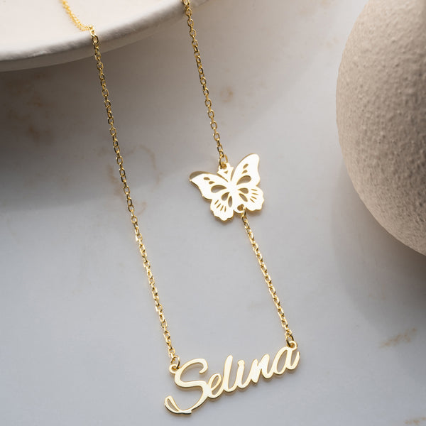 925 Gümüş| Kelebekli İsim Kolye
