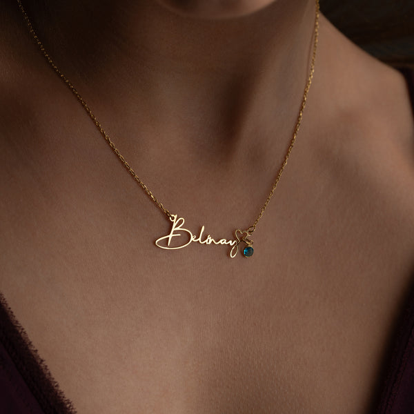 925 Gümüş| Kalpli Doğum Taşlı İsim Kolye