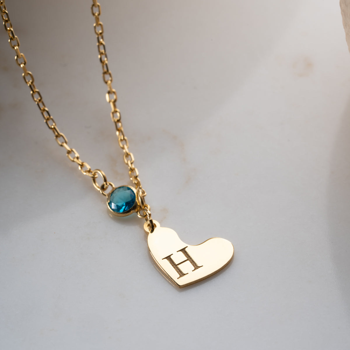 925 Gümüş| Doğum Taşlı Kalp Kolye