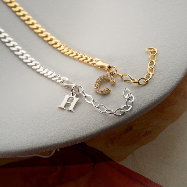 925 Gümüş| Harfli Zincir Set Bileklik
