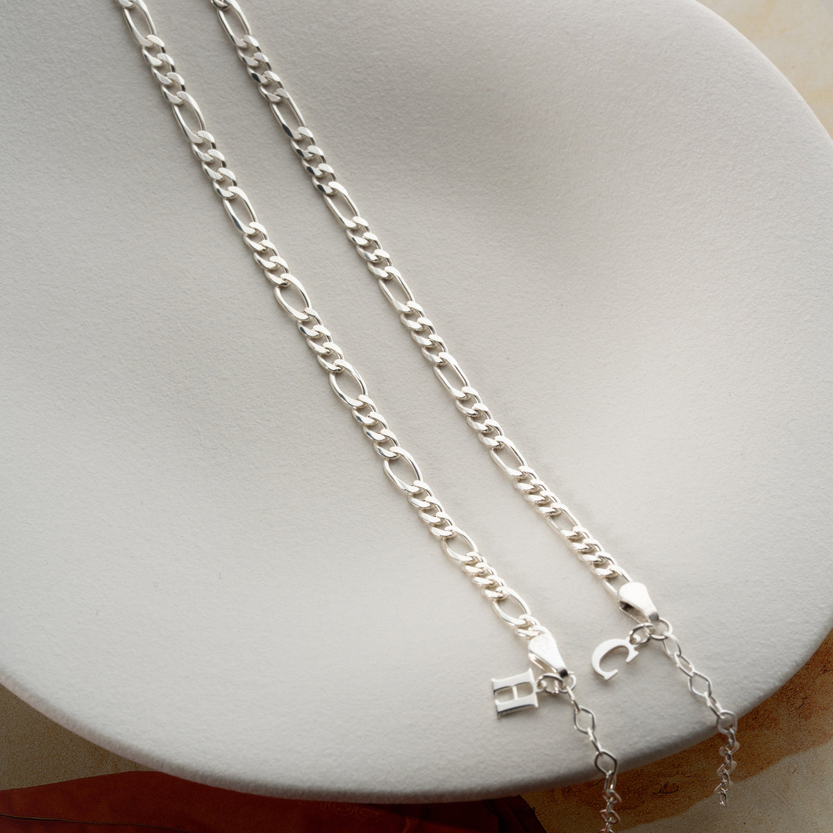 925 Gümüş| Figaro Zincir Harfli Set Bileklik
