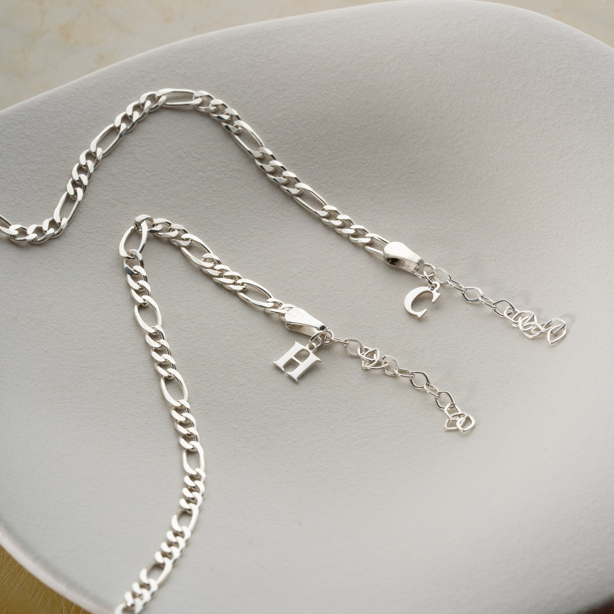 925 Gümüş| Figaro Zincir Harfli Set Bileklik