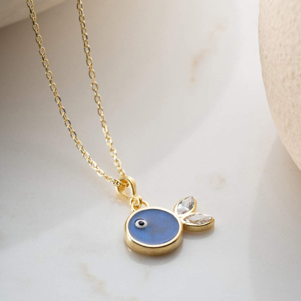 925 Gümüş| Mavi Mineli Balık Kolye