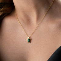 925 Gümüş| Yeşil Taşlı Minimal Kaplumbağa Kolye