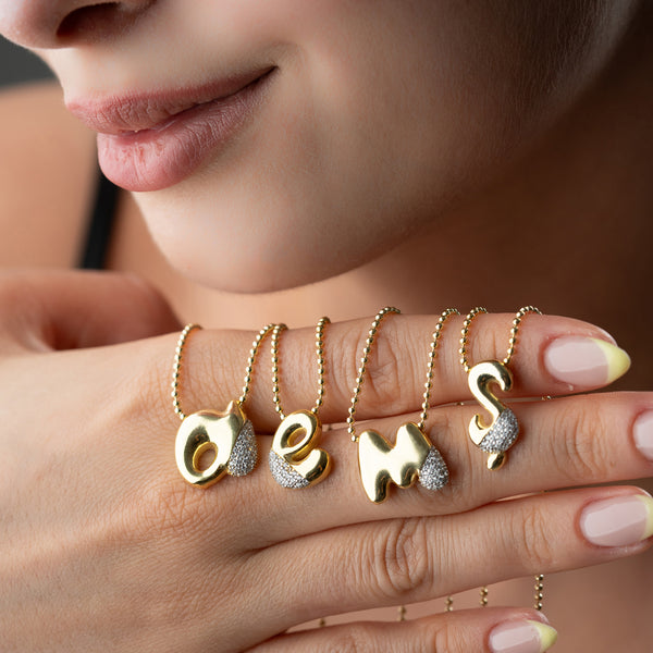 925 Gümüş| Minimal Bubble Harf Kolye