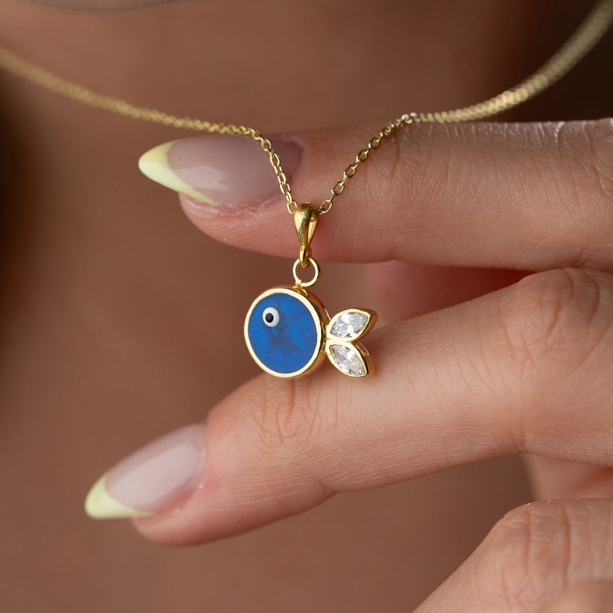 925 Gümüş| Mavi Mineli Balık Kolye