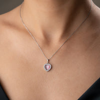 925 Gümüş| Pembe Opal Taşlı Kalp Kolye