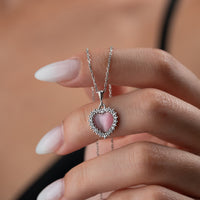 925 Gümüş| Pembe Opal Taşlı Kalp Kolye
