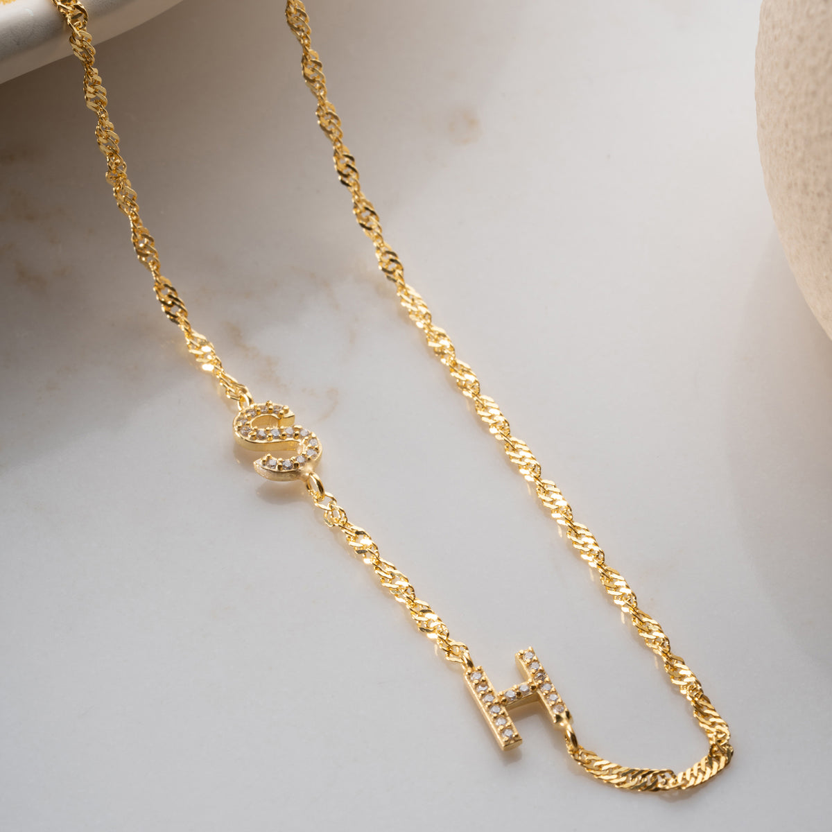 925 Gümüş| Singapur Zincirli Harf Kolye