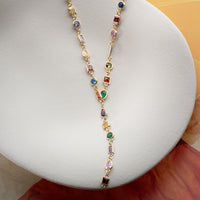 925 Gümüş| Renkli Taşlı Y Model Kolye