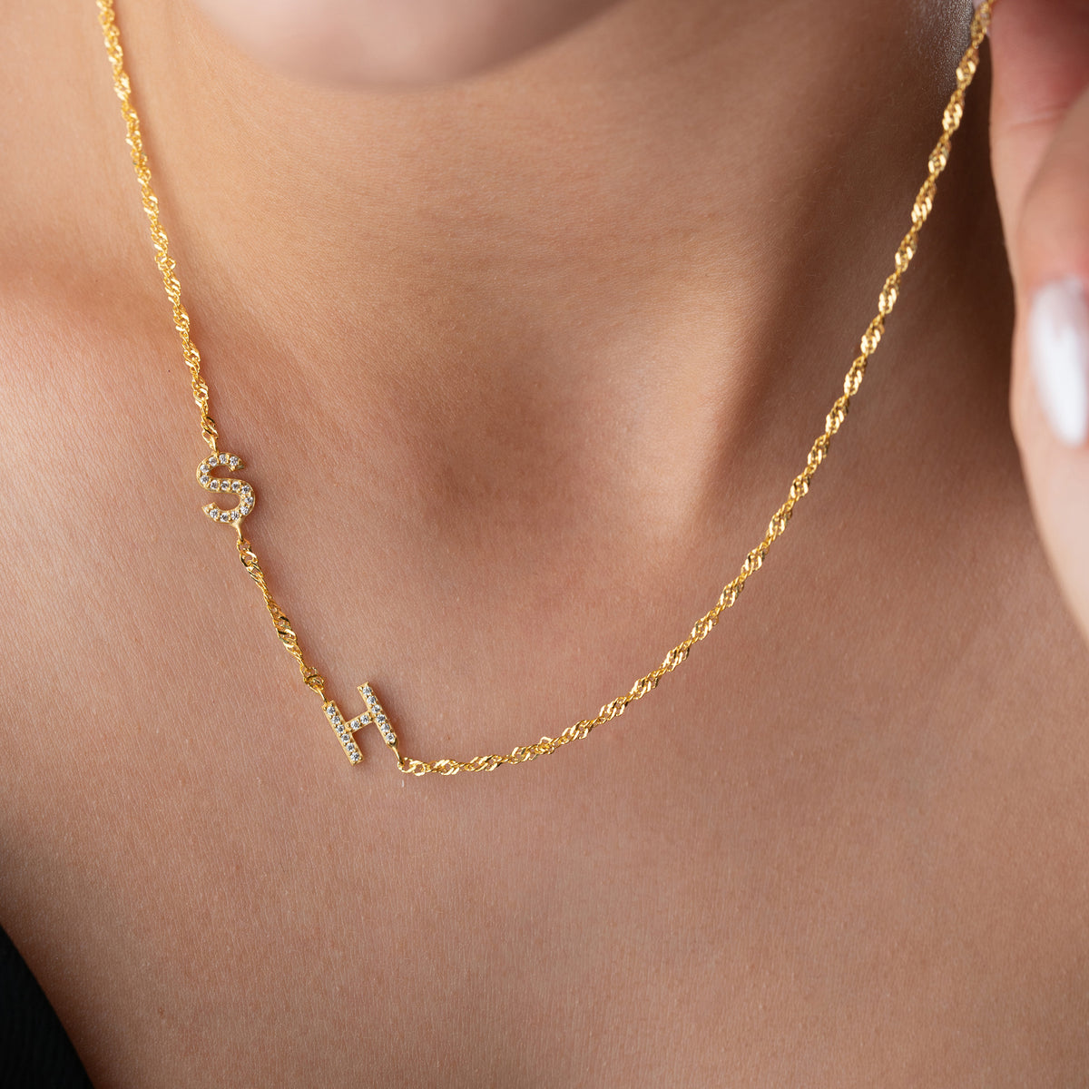 925 Gümüş| Singapur Zincirli Harf Kolye