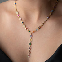 925 Gümüş| Renkli Taşlı Y Model Kolye