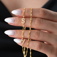 925 Gümüş| Singapur Zincirli Harf Kolye