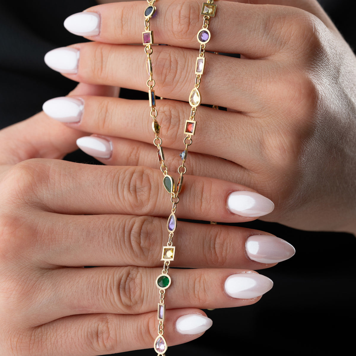 925 Gümüş| Renkli Taşlı Y Model Kolye