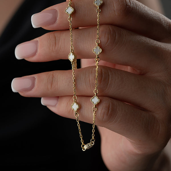 925 Gümüş| Beyaz Mini Yonca Y Kolye