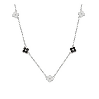 925 Gümüş| Siyah Beyaz Yonca Kolye