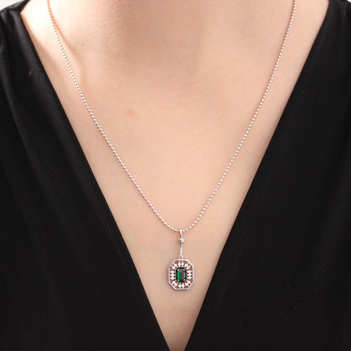 925 Gümüş| Yeşil Taşlı Vintage Kolye