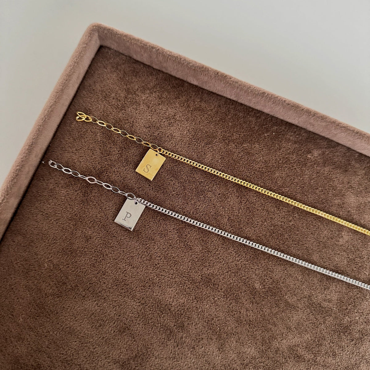 925 Gümüş| Harfli Plaka Çift Bileklik