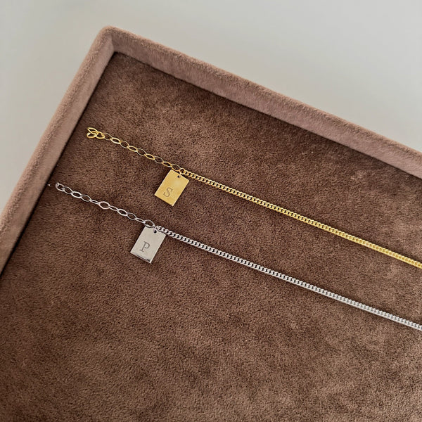 925 Gümüş| Harfli Plaka Çift Bileklik