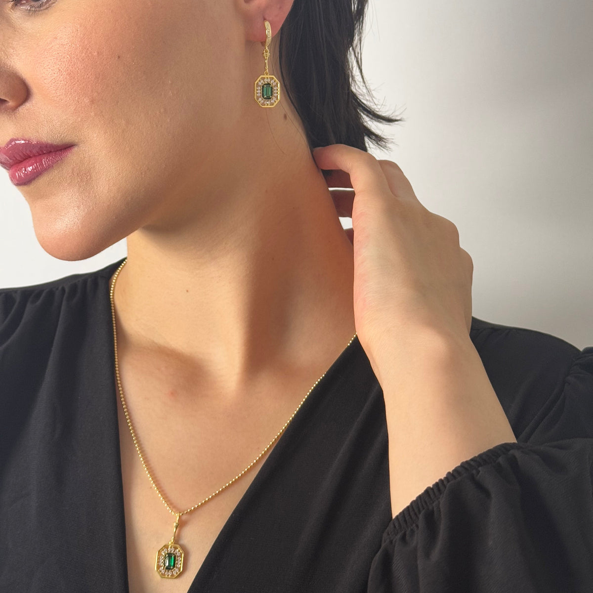 925 Gümüş| Yeşil Taşlı Vintage Kolye