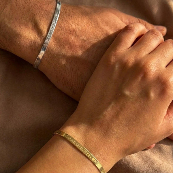 925 Gümüş| Ezme Zincir İmza Çift Bileklik