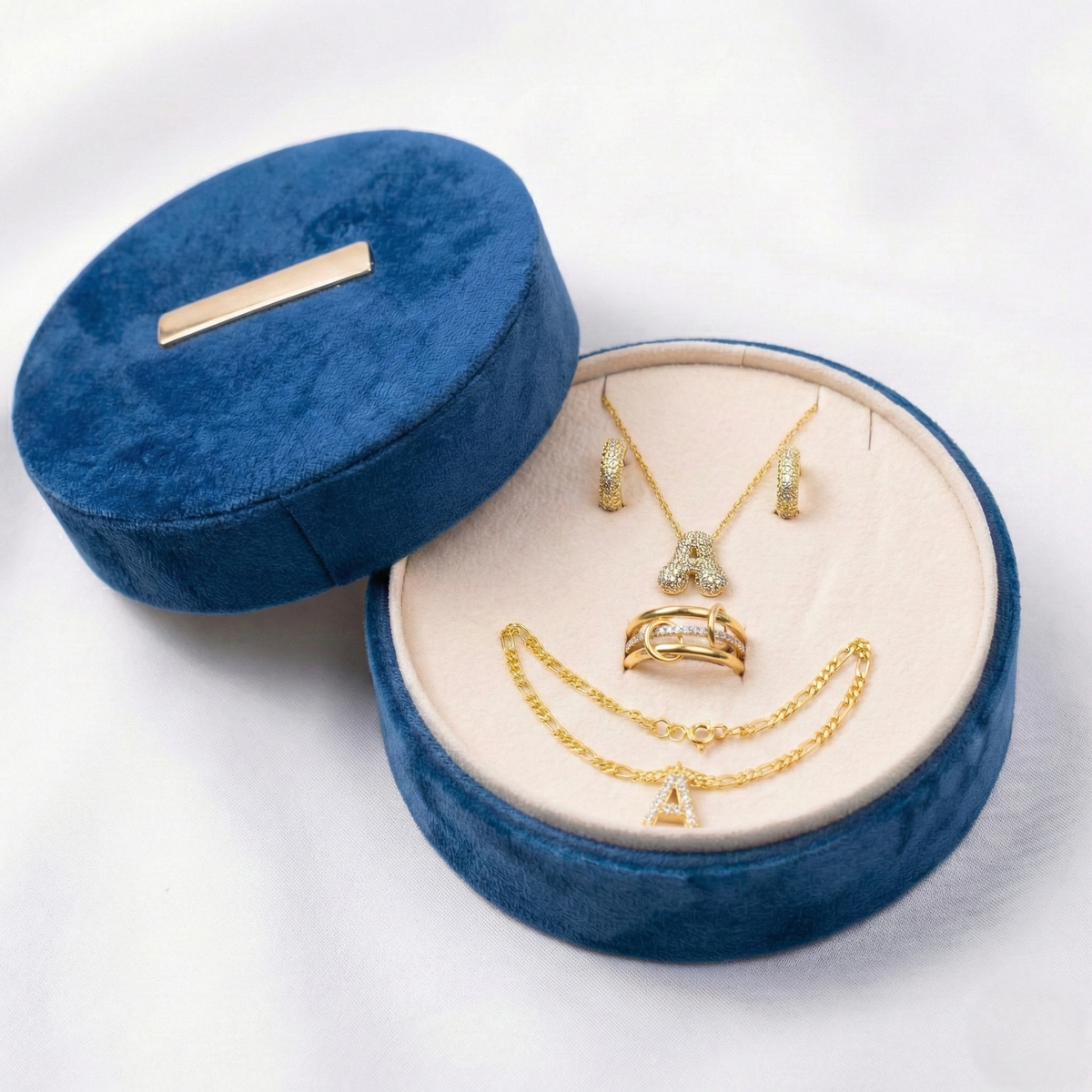 Lacivert Kadife Set Takı Kutusu