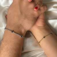 925 Gümüş| Siyah Mini Yonca Çift Bileklik