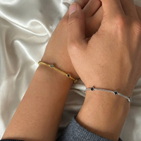 925 Gümüş| Siyah Mini Yonca Çift Bileklik