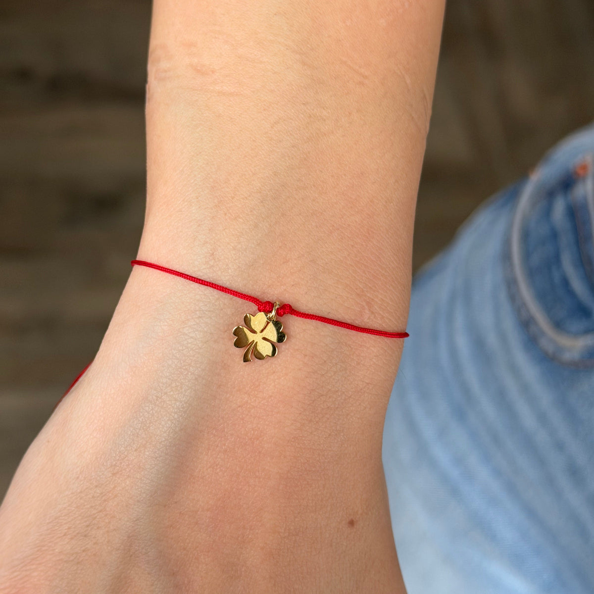 925 Gümüş| Kırmızı İpli Mini Yonca Bileklik