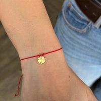 925 Gümüş| Kırmızı İpli Mini Yonca Bileklik