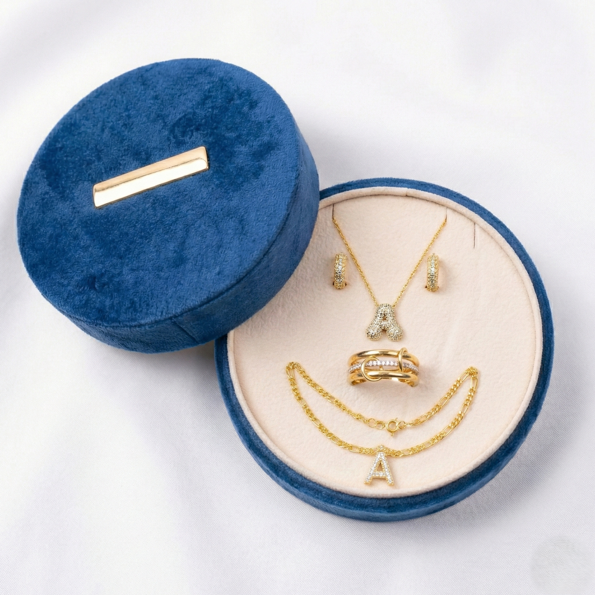 Lacivert Kadife Set Takı Kutusu